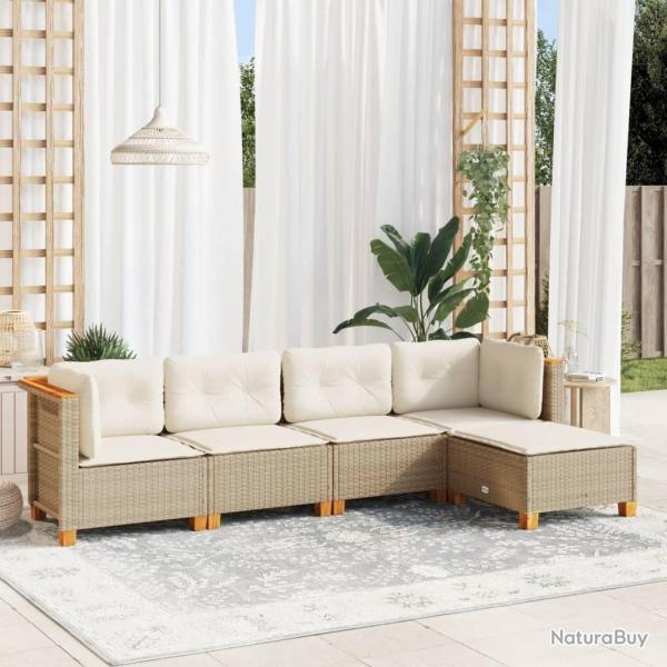 Salon de jardin avec coussins 5 pcs beige rsine tresse alsavelo