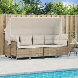 Salon de jardin avec coussins 5 pcs beige résine tressée alsavelo