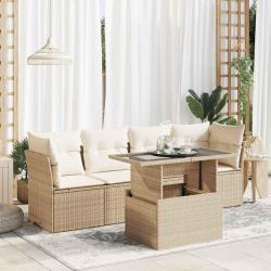 Salon de jardin avec coussins 5 pcs beige résine tressée alsavelo