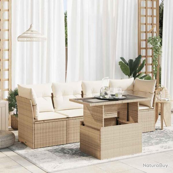 Salon de jardin avec coussins 5 pcs beige rsine tresse alsavelo