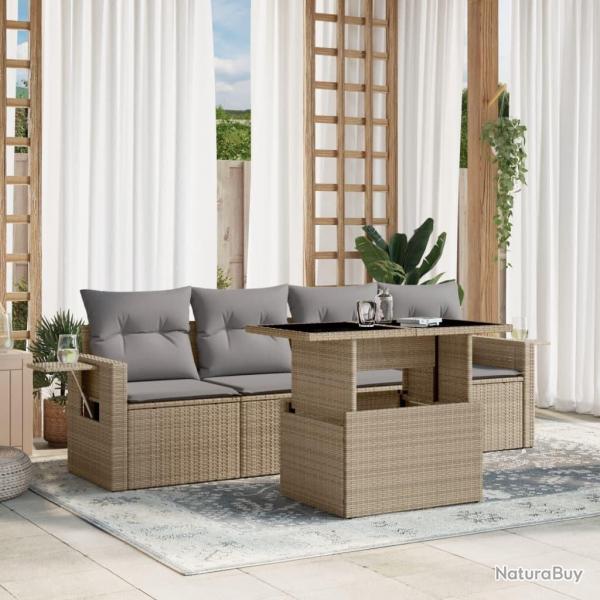 Salon de jardin avec coussins 5 pcs beige rsine tresse alsavelo