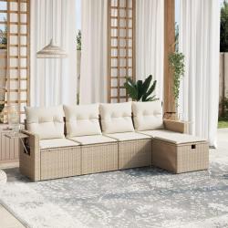 Salon de jardin avec coussins 5 pcs beige résine tressée alsavelo
