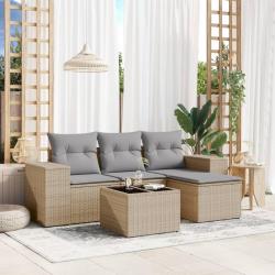 Salon de jardin avec coussins 5 pcs beige résine tressée alsavelo