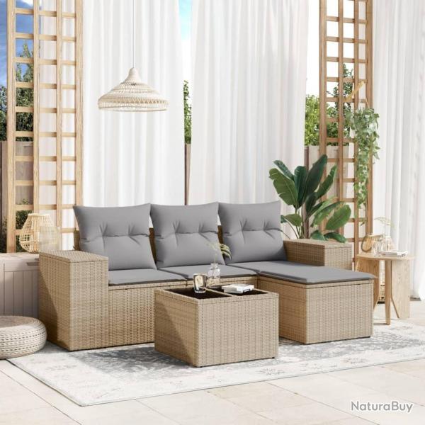 Salon de jardin avec coussins 5 pcs beige rsine tresse alsavelo