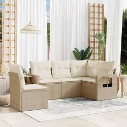 Salon de jardin avec coussins 5 pcs beige résine tressée alsavelo