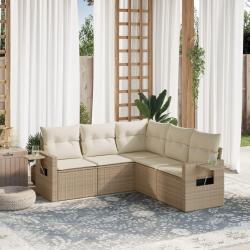 Salon de jardin avec coussins 5 pcs beige résine tressée alsavelo