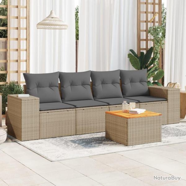Salon de jardin avec coussins 5 pcs beige rsine tresse alsavelo