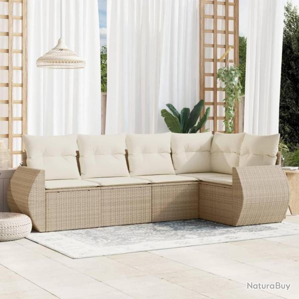 Salon de jardin avec coussins 5 pcs beige rsine tresse alsavelo