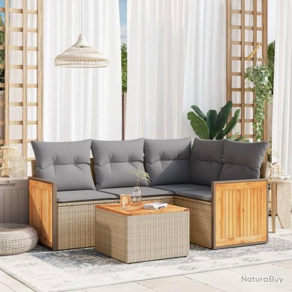 Salon de jardin avec coussins 5 pcs beige rsine tresse alsavelo