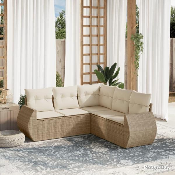 Salon de jardin avec coussins 5 pcs beige rsine tresse alsavelo