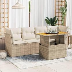 Salon de jardin avec coussins 5 pcs beige résine tressée alsavelo