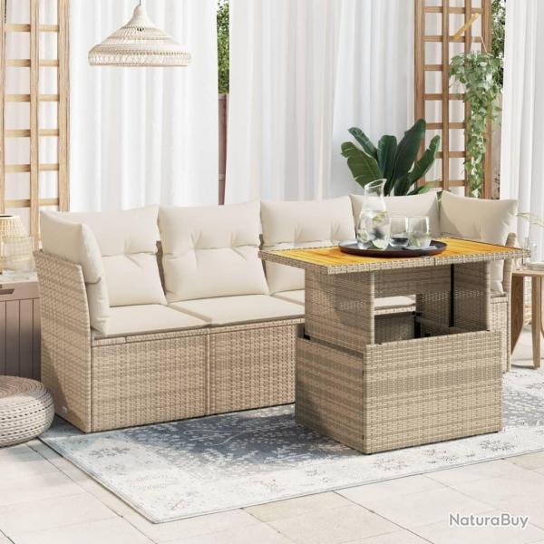 Salon de jardin avec coussins 5 pcs beige rsine tresse alsavelo