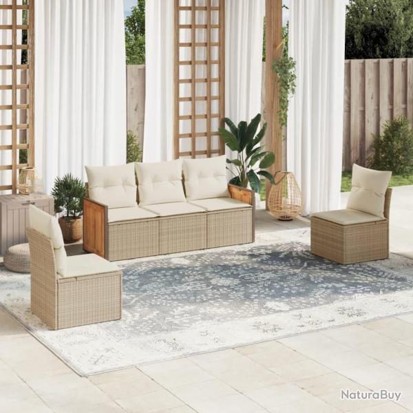 Salon de jardin avec coussins 5 pcs beige rsine tresse alsavelo