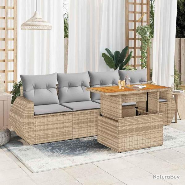 Salon de jardin avec coussins 5 pcs beige rsine tresse alsavelo