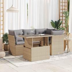 Salon de jardin avec coussins 5 pcs beige résine tressée alsavelo