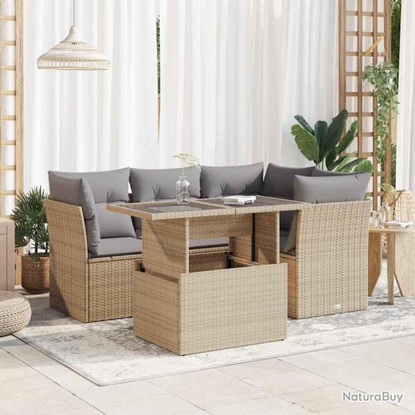 Salon de jardin avec coussins 5 pcs beige rsine tresse alsavelo