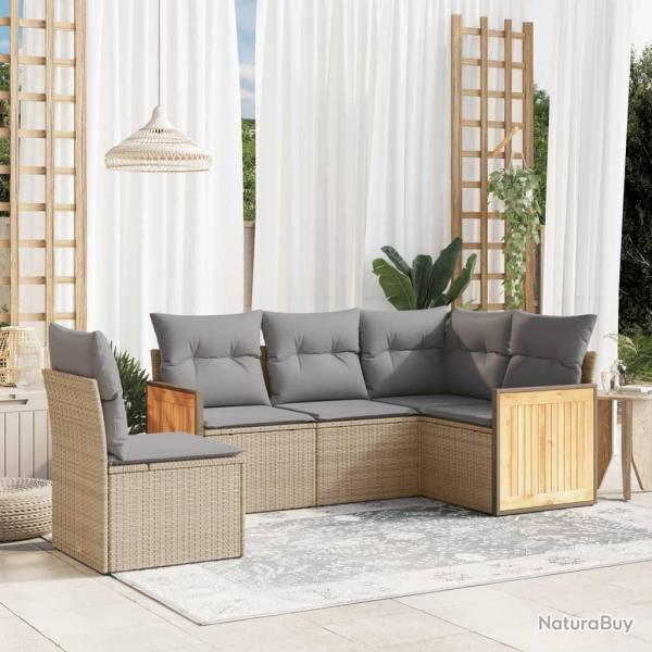Salon de jardin avec coussins 5 pcs beige rsine tresse alsavelo