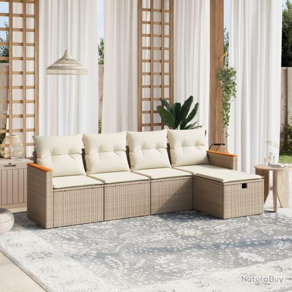Salon de jardin avec coussins 5 pcs beige rsine tresse alsavelo