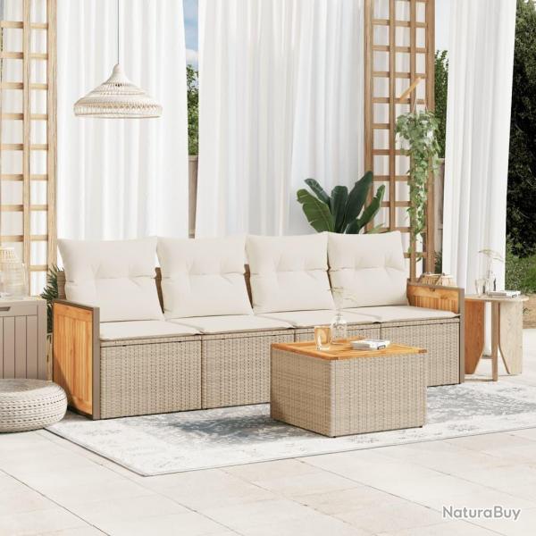 Salon de jardin avec coussins 5 pcs beige rsine tresse alsavelo