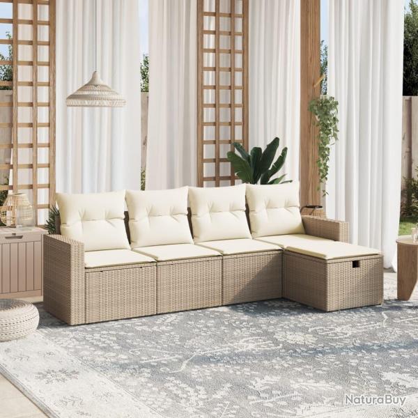 Salon de jardin avec coussins 5 pcs beige rsine tresse alsavelo