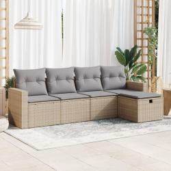 Salon de jardin avec coussins 5 pcs beige résine tressée alsavelo