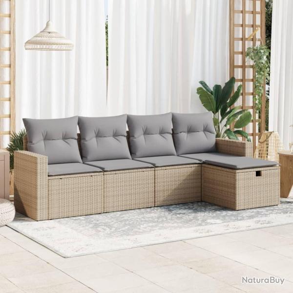 Salon de jardin avec coussins 5 pcs beige rsine tresse alsavelo