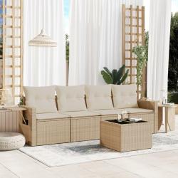 Salon de jardin avec coussins 5 pcs beige résine tressée alsavelo