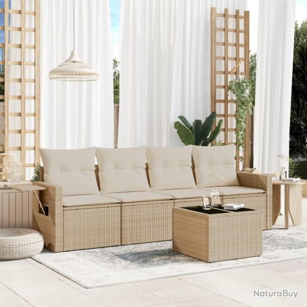 Salon de jardin avec coussins 5 pcs beige rsine tresse alsavelo