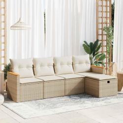 Salon de jardin avec coussins 5 pcs beige résine tressée alsavelo