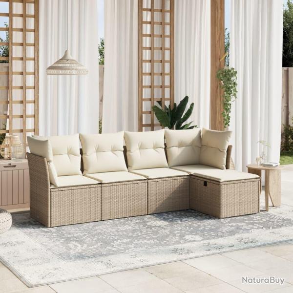 Salon de jardin avec coussins 5 pcs beige rsine tresse alsavelo