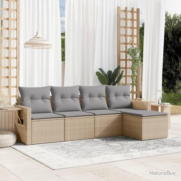 Salon de jardin avec coussins 5 pcs beige rsine tresse alsavelo