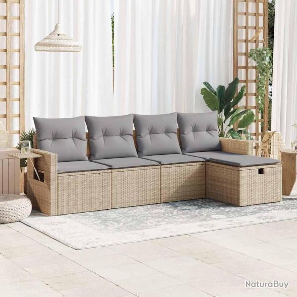 Salon de jardin avec coussins 5 pcs beige rsine tresse alsavelo