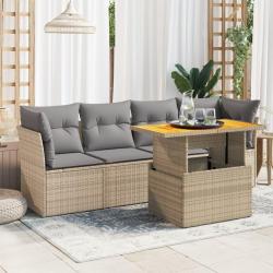 Salon de jardin avec coussins 5 pcs beige résine tressée alsavelo