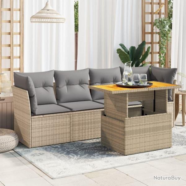 Salon de jardin avec coussins 5 pcs beige rsine tresse alsavelo