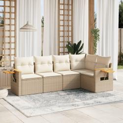 Salon de jardin avec coussins 5 pcs beige résine tressée alsavelo