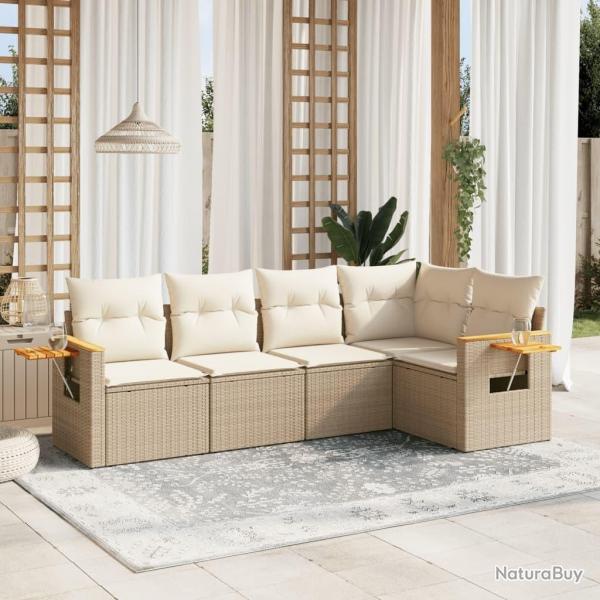 Salon de jardin avec coussins 5 pcs beige rsine tresse alsavelo