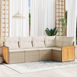 Salon de jardin avec coussins 5 pcs beige résine tressée alsavelo