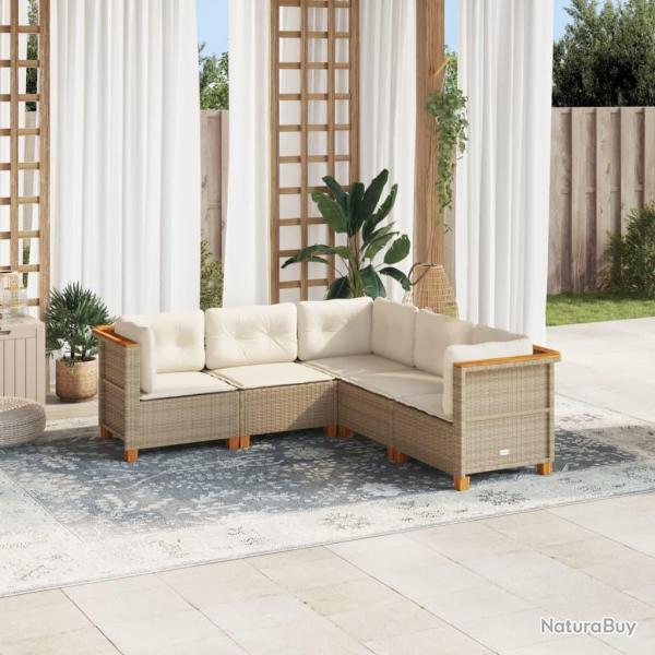 Salon de jardin avec coussins 5 pcs beige rsine tresse alsavelo