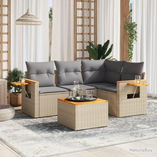 Salon de jardin avec coussins 5 pcs beige rsine tresse alsavelo