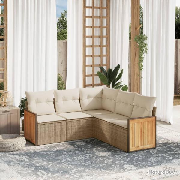 Salon de jardin avec coussins 5 pcs beige rsine tresse alsavelo
