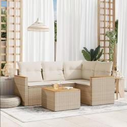 Salon de jardin avec coussins 5 pcs beige résine tressée alsavelo