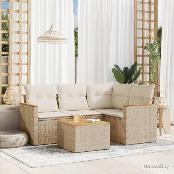 Salon de jardin avec coussins 5 pcs beige rsine tresse alsavelo