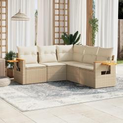 Salon de jardin avec coussins 5 pcs beige résine tressée alsavelo