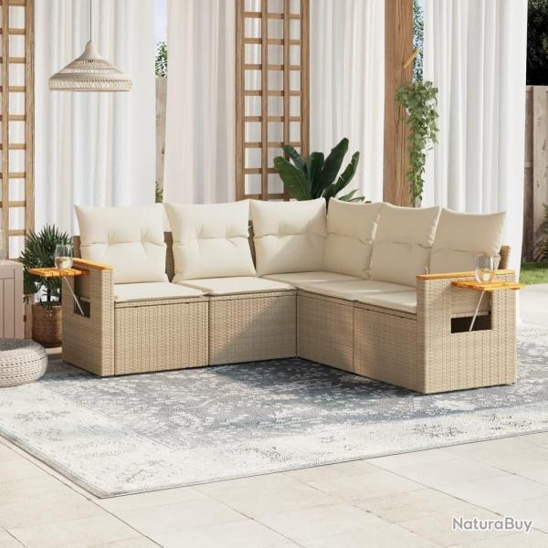Salon de jardin avec coussins 5 pcs beige rsine tresse alsavelo