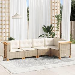 Salon de jardin avec coussins 5 pcs beige résine tressée alsavelo