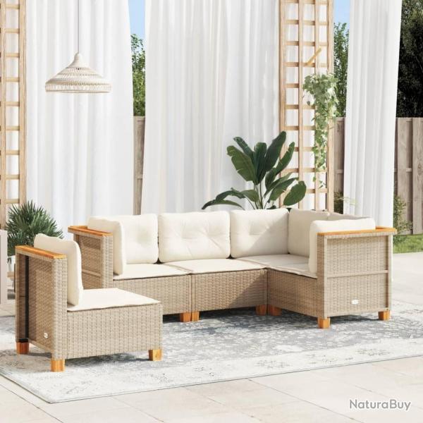 Salon de jardin avec coussins 5 pcs beige rsine tresse alsavelo