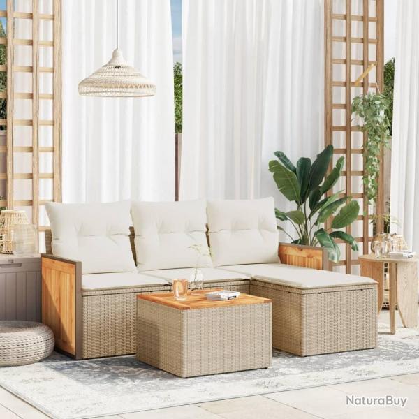 Salon de jardin avec coussins 5 pcs beige rsine tresse alsavelo