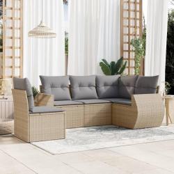 Salon de jardin avec coussins 5 pcs beige résine tressée alsavelo