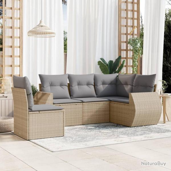 Salon de jardin avec coussins 5 pcs beige rsine tresse alsavelo