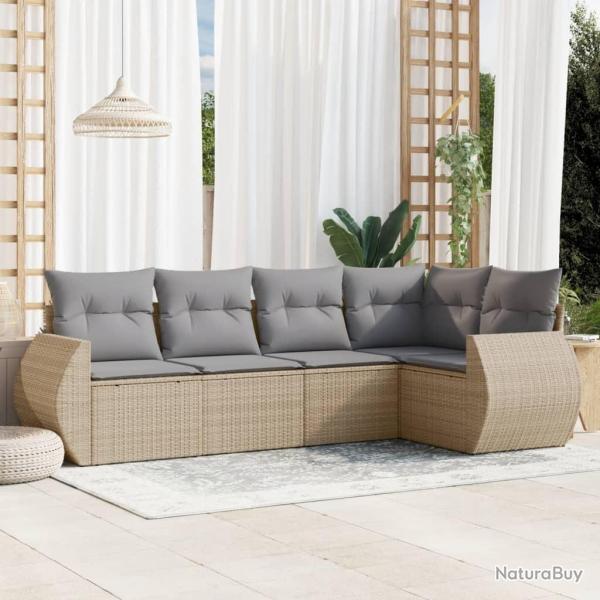 Salon de jardin avec coussins 5 pcs beige rsine tresse alsavelo